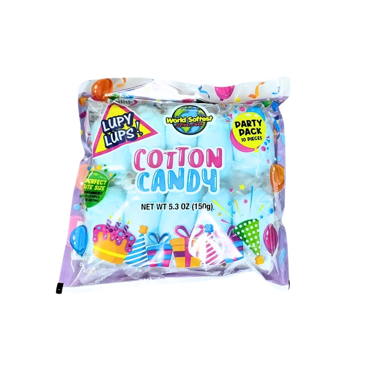 Lupy Lups! Cotton Candy Party Pack – Individually Wrapped Small bags, 0.5 oz Each – Perfect for Stockings, Treats, Party Favors, Buffet Tables, and Piñatas- Blueraspberry, Pack of 10