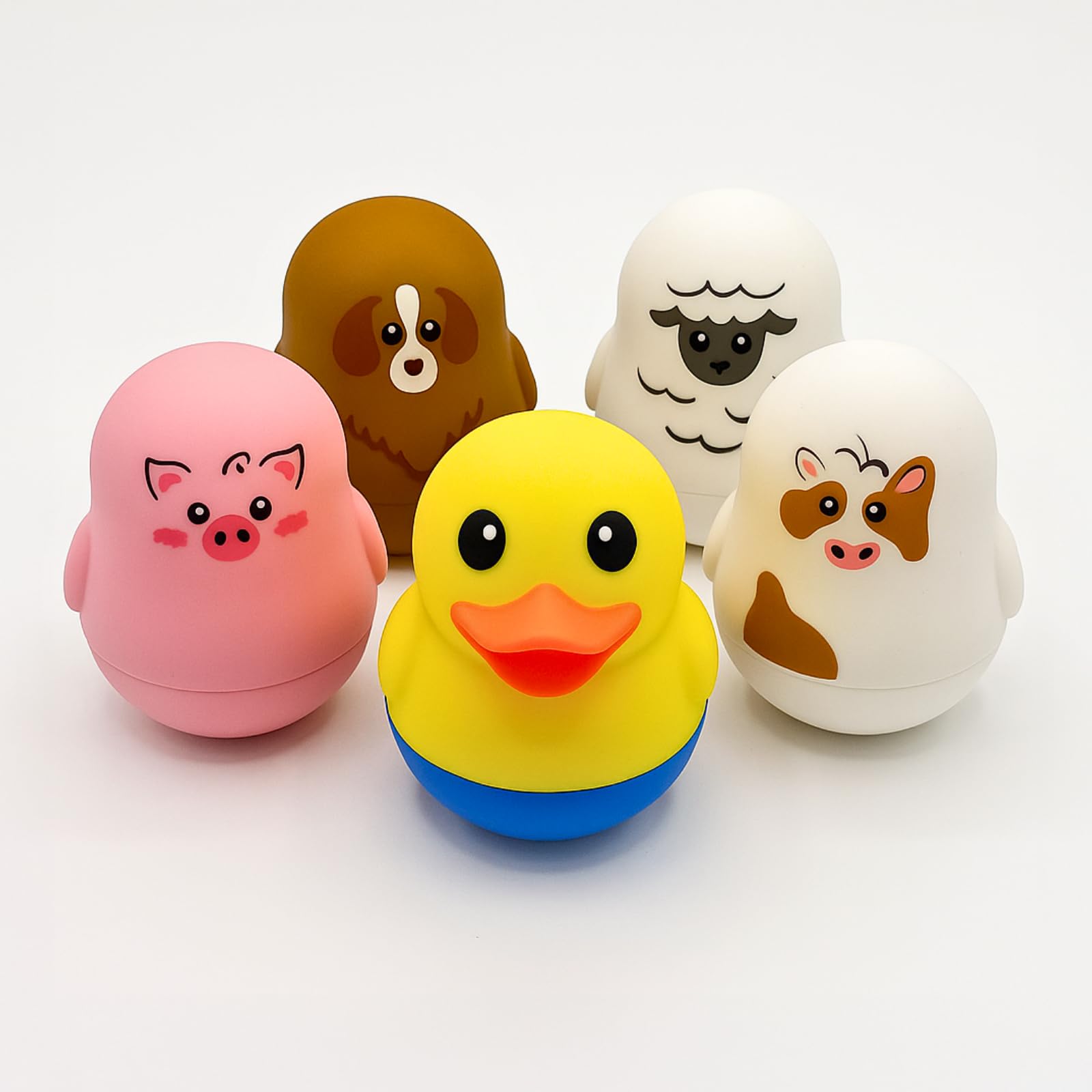TensCare Farm Friends Baby Bath Toys 5-Pack – Duck, Sheep,Cow, Dog, Pig Floating Water Temperature Thermometer, LCD & Red Hot-Alert LED, BPA-Free Silicone, Long Lasting Battery Toy
