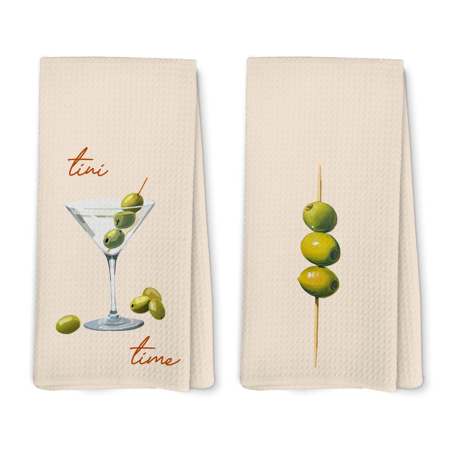 Lengues Martini Decor Kitchen Towels Set of 2, Cocktail Tini Time Dish Hand Towels, Cocktail Decorative Hand Towel Dish Towel for Bar Club, Gifts for