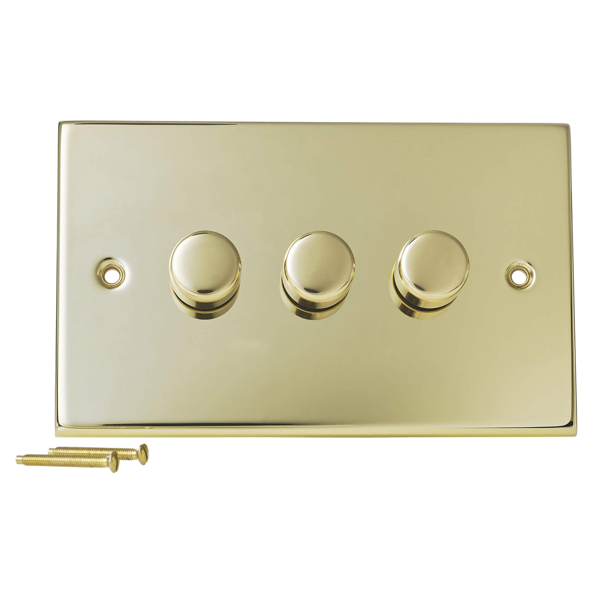 Gold 3 Gang Metal Dimmer Angled Light Switches Socket Toggles (Victorian)