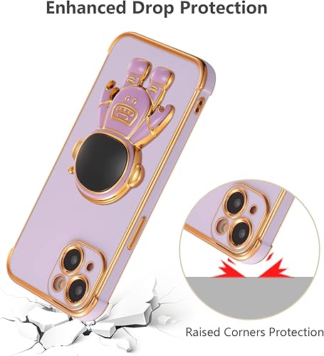 Miniatura 5 de RALEAVO Funda para iPhone 13, bonita funda de astronauta 6D con función de soporte, cubierta de enchapado de lujo, ajuste delgado, TPU suave