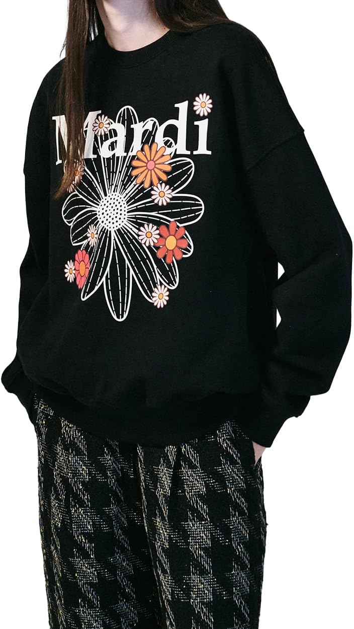 Women's FLOWERMARDI BLOSSOM Graphic Sweatshirt, 100% Cotton, Relaxed Fit Crewneck, Colorful Floral Print