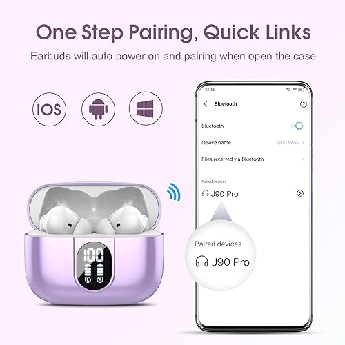 Miniatura 6 de Auriculares inalámbricos Bluetooth 5.3 2024, estéreo de alta fidelidad, 40 horas de reproducción intrauditiva, auriculares Bluetooth con pantalla de