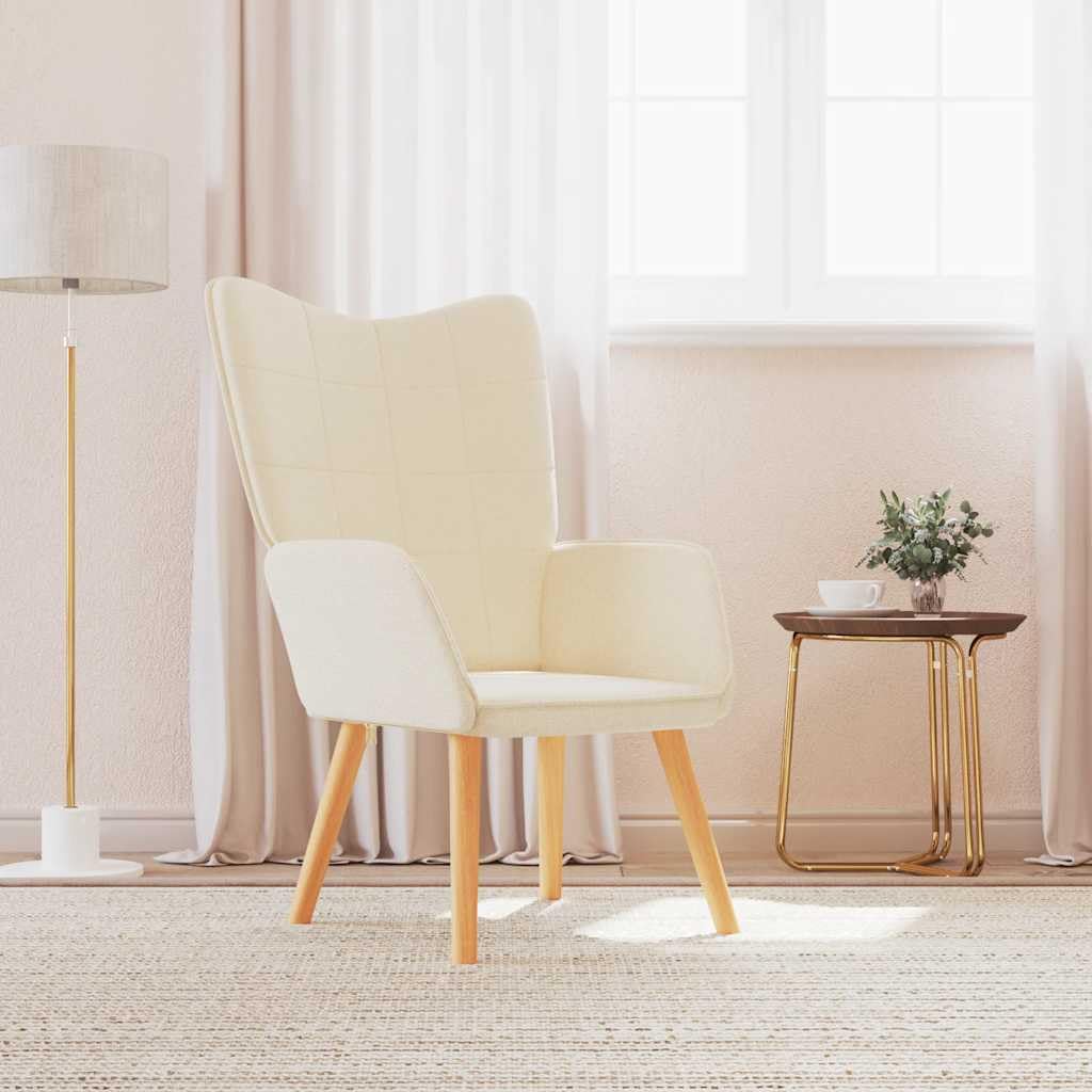 Sillón de relax de tela crema, moderno acento para salón, dormitorio, rincón de lectura, cómodo sillón tapizado con patas de madera, 61,5 x 69 x 95,5 cm