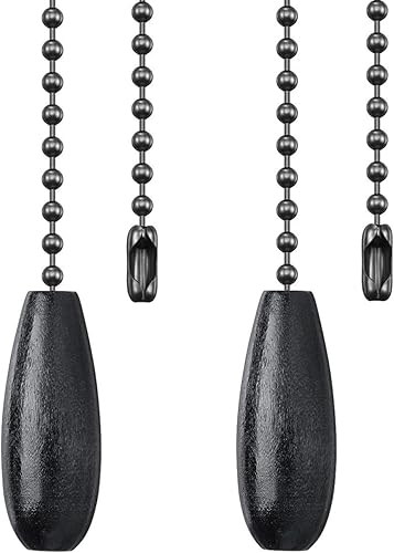 Paquete de 2 extensores de cadena de ventilador de techo de madera negra, extensión decorativa de 12 pulgadas, tira de cadena de cuentas de 0.118 in