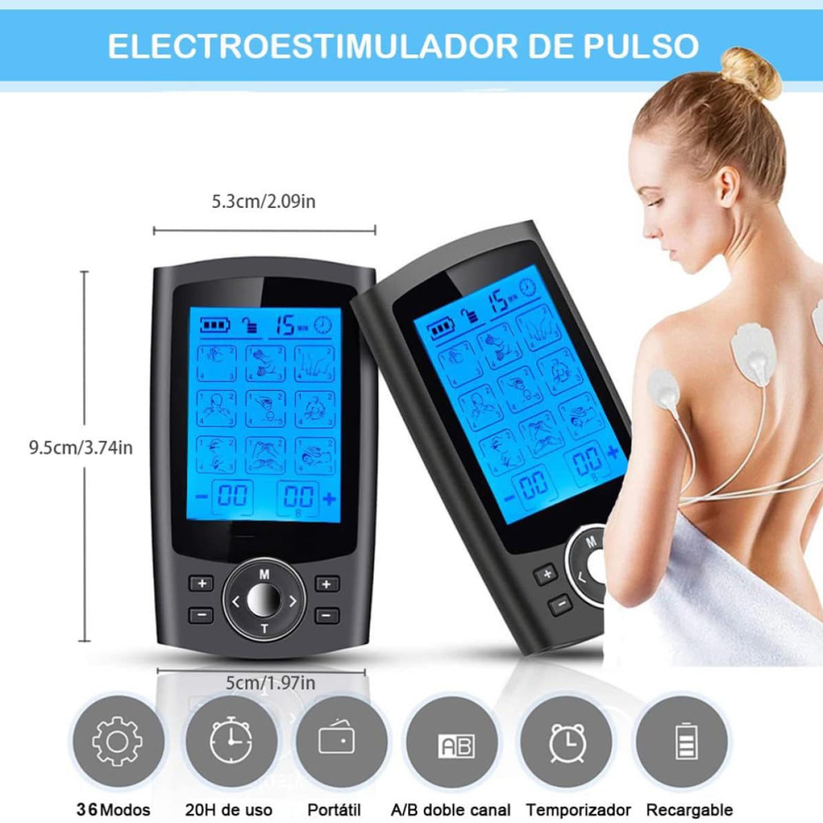 Masajeador Material Abs y Goma para Cuello y Piernas para Terapia Muscular 36 Modos, 8 Electrodos Adecuado para Uso en Casa y Centros de Masaje