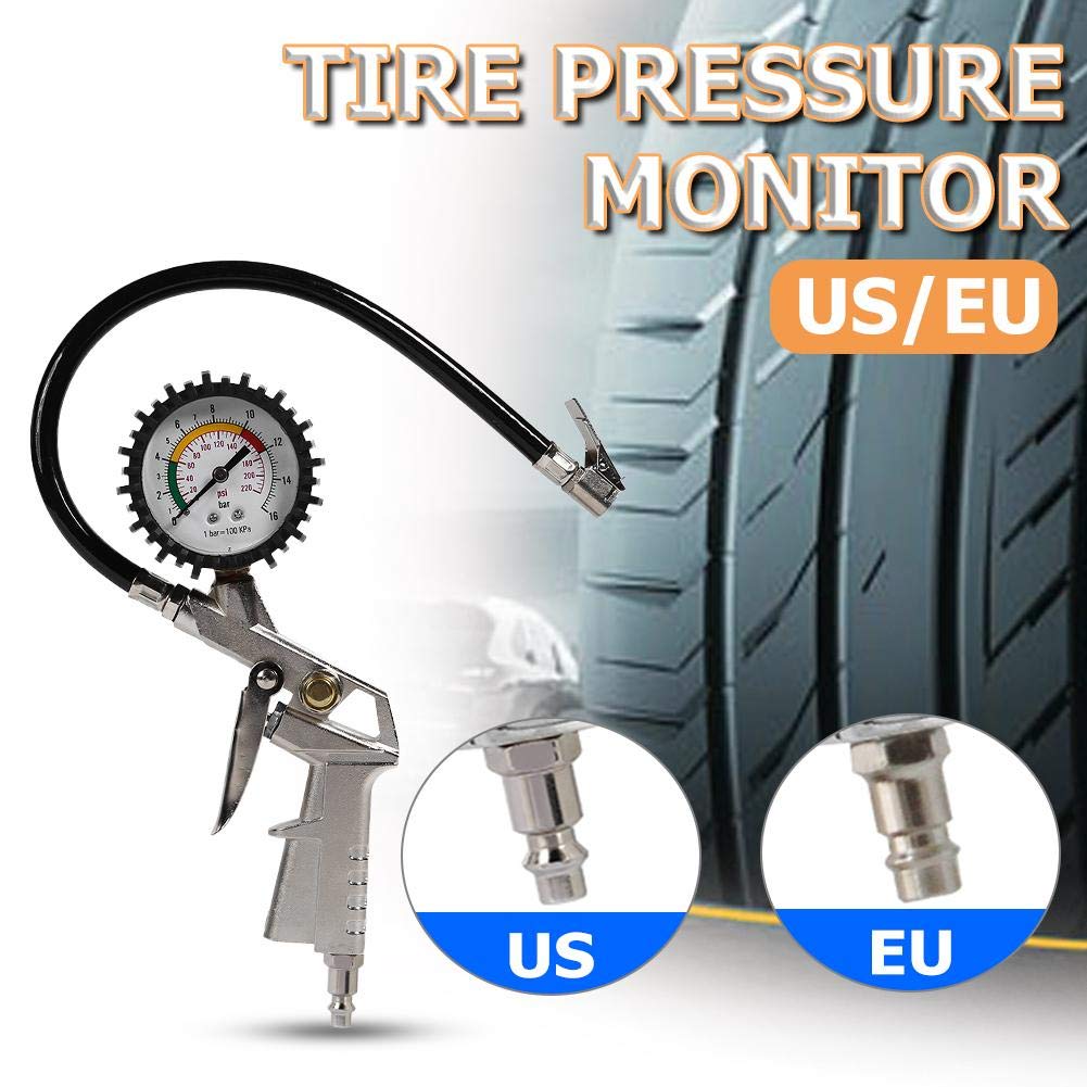 Manometr 0-220psi manometr do opon samochodowych wskaźnik ciśnienia powietrza w oponach inflator narzędzia do naprawy pistolet ciśnieniowy typ kompatybilny z motocyklem samochodowym (kolor: US) (ue)