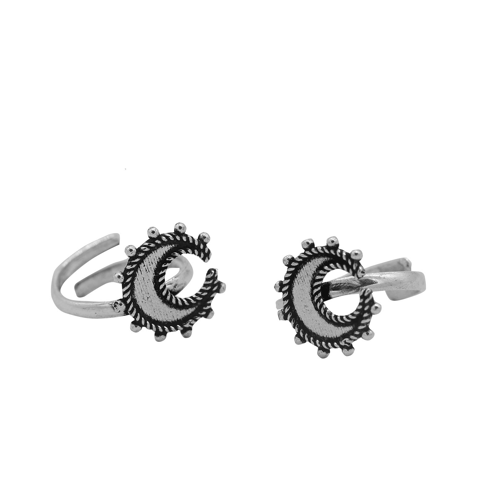 teejh Kshtriya Moon Silver Oxidized Toe rings For Women-picture-30