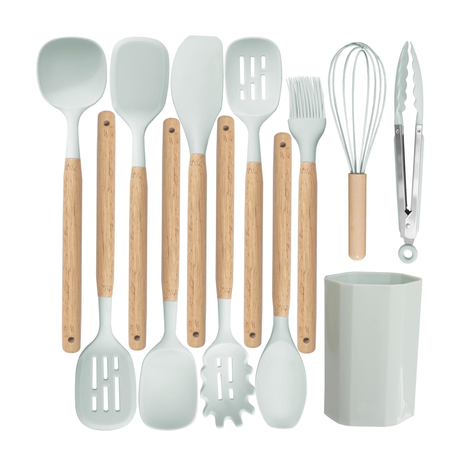 Set di utensili da cucina con manico ergonomico Materiali in silicone fino a 200 ° C Strumento di cottura sicuro per uso domestico Spatola con manico ergonomico