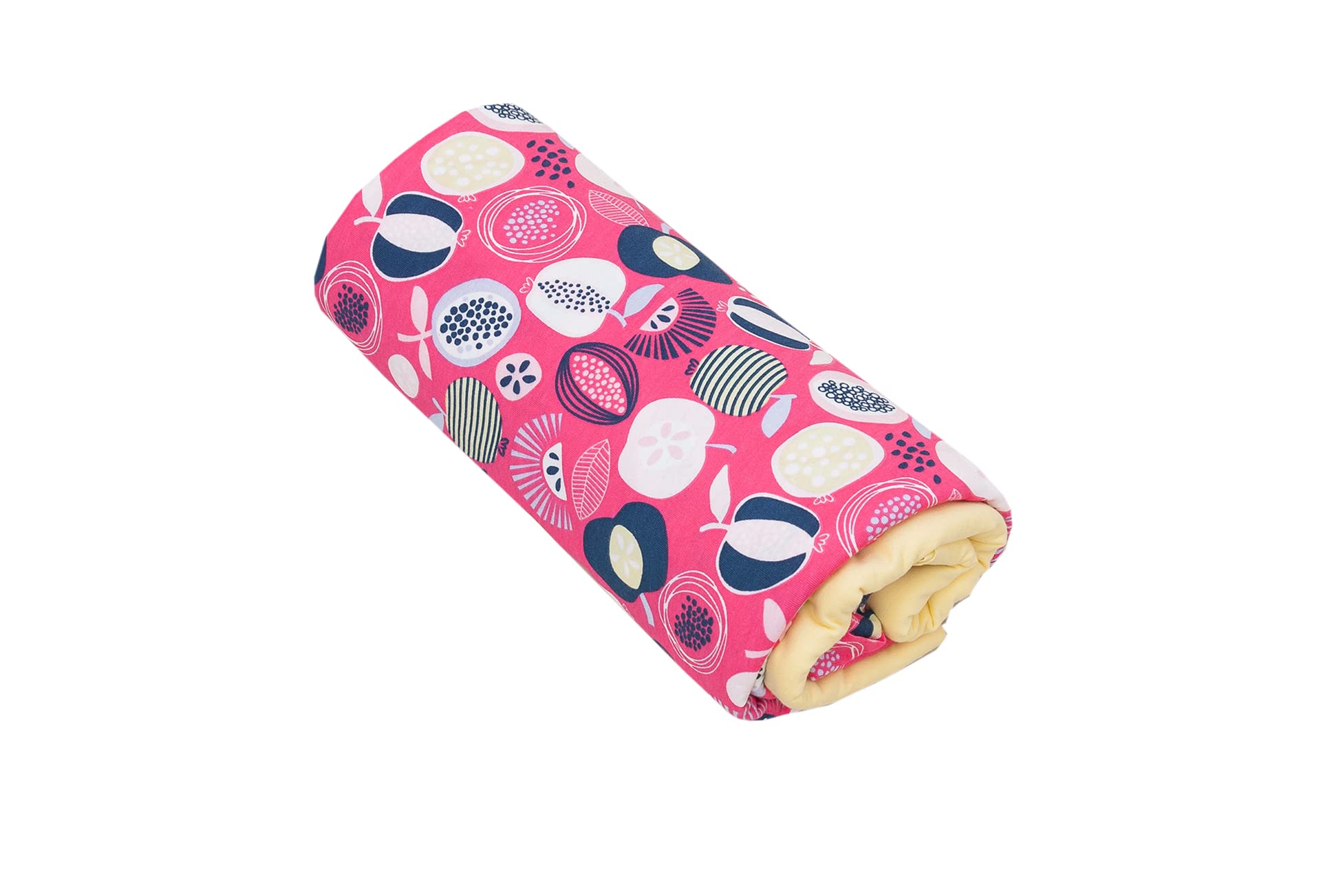 Duo, tessuto jersey da cucire, 92% cotone, 8% elastan, tessuto per bambini, jersey di cotone, motivo: frutta rosa + beige chiaro, 2 x 200 cm x 160 cm, prezzo base per m² = 6,24