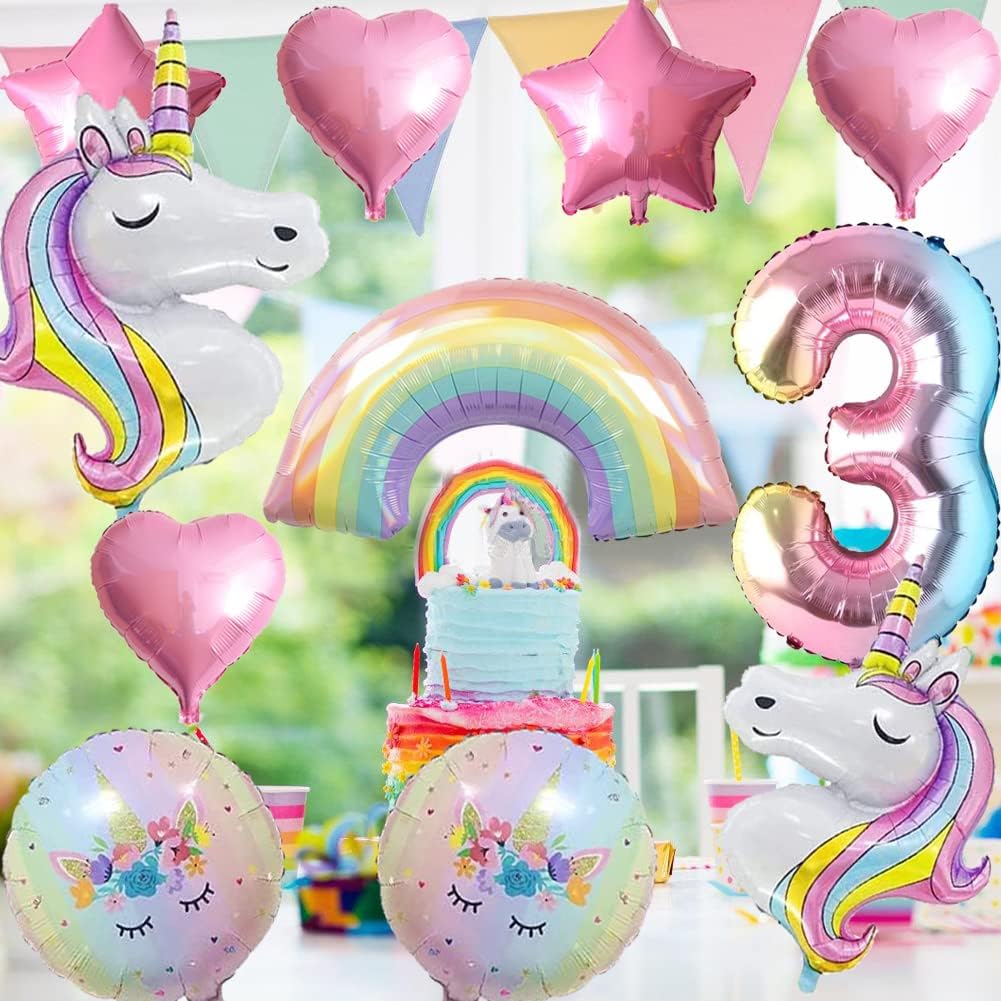 Unicorn Balloons Unicorn Birthday Party Decorations for Girls Foil Balloons Set Macaron and Rainbow Balloon Wedding Baby Shower Party Supplie (number 3) - Image 2
