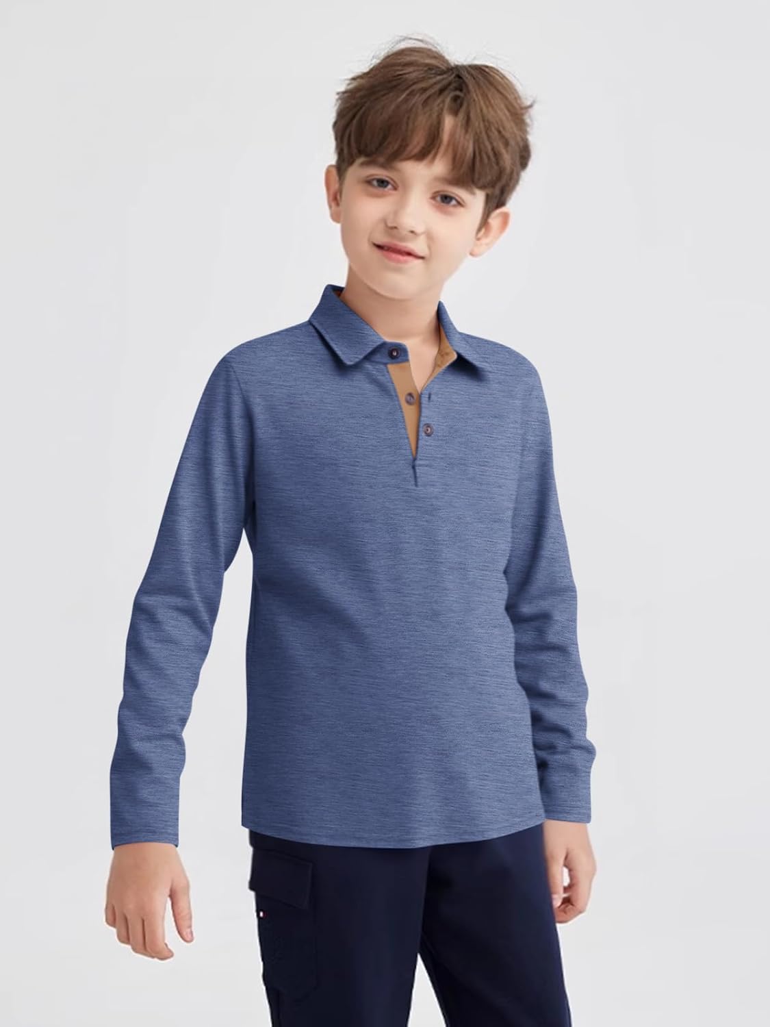 Haloumoning Boys Long Sleeve Polo Shirt Kids Casual Collared School Uniform Shirts 5-14 Years - Image 2