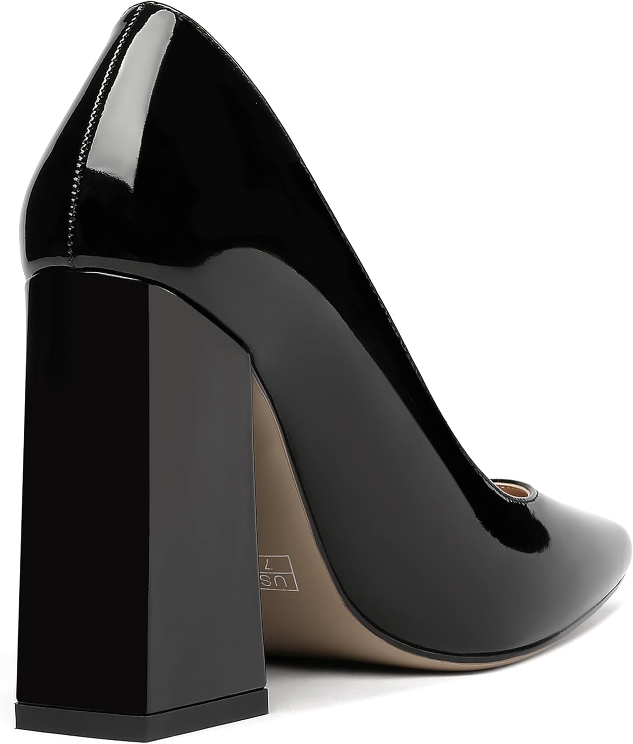 MERRORI Women's Patent Block Square Toe Solid Slip On Chunky High Heel Pumps Shoes 4 Inch - Image 5