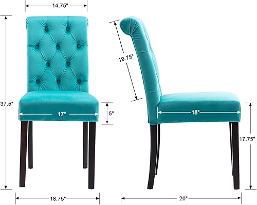 Miniatura 2 de Juego de 4 sillas de comedor tapizadas de terciopelo de madera maciza copetudas, con respaldo alto, sillas Parsons sin brazos para cocina y comedor,