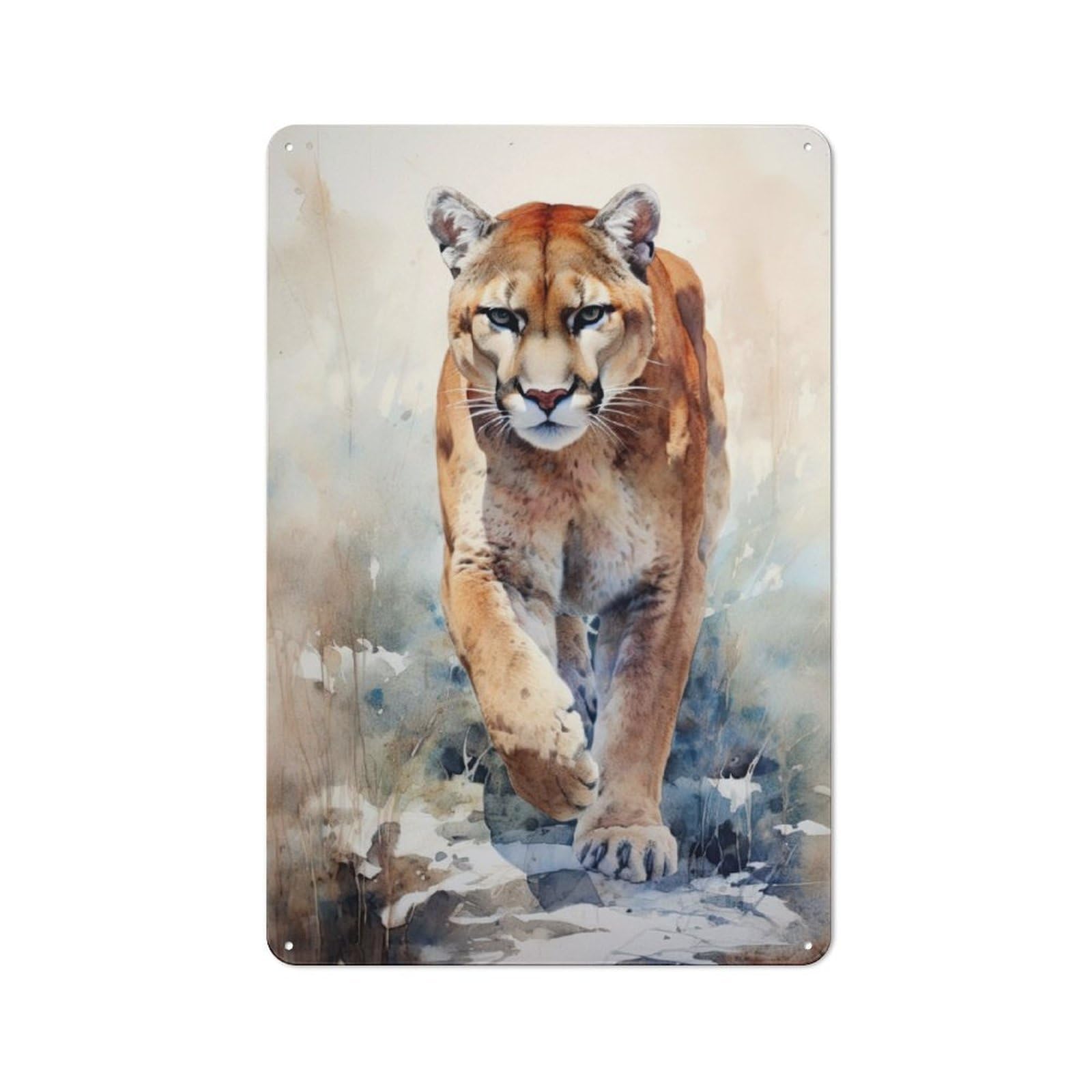 For Garden Room Or Summerhouse, Cougar Watercolor Rustic Tin Sign 30x20cm, Tin Sign Wall Decor for Garden Rooms And Summerhouses