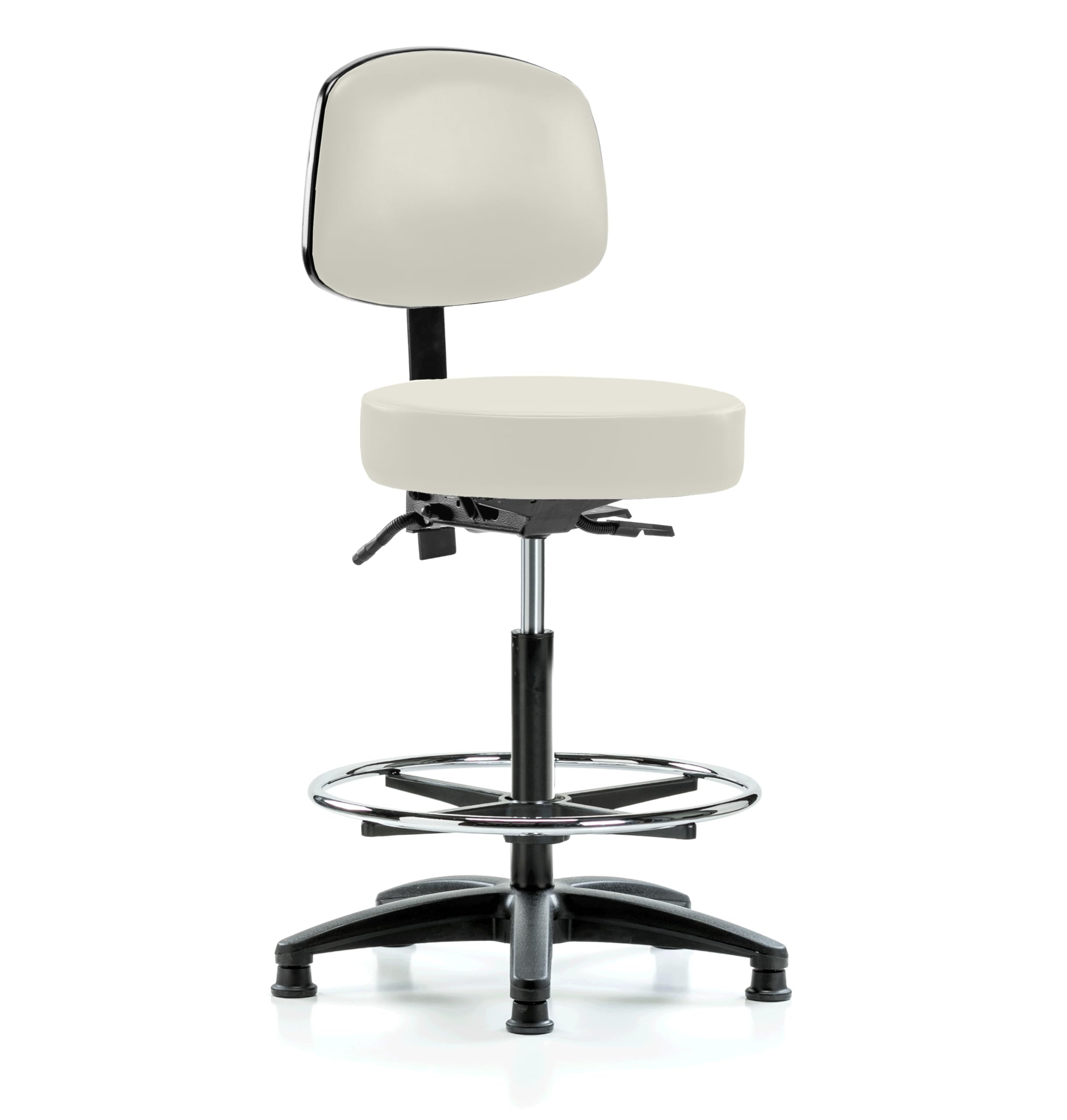 Perch Exam Stool with Foot Ring, Glides, 25-35", Off-White