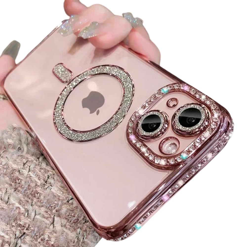 Casechics Compatible with iPhone Case,Luxury Glitter Bling Sparkly[Compatible with Magsafe] Diamond ElectroPlated Soft Shockproof Cover Phone Case (