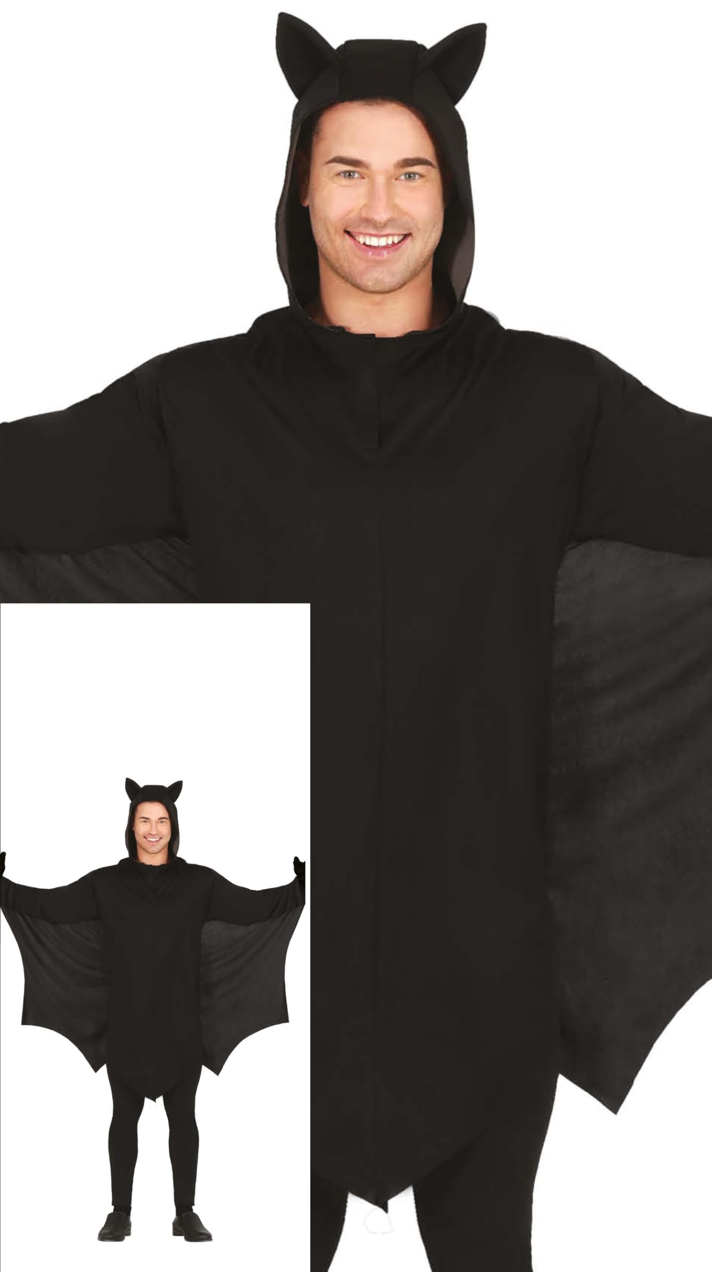 FIESTAS GUIRCA Bat Costume for Men - Black Bat Costume with Bat Ears, Hood and Wings - Halloween Costumes for Men and Adults