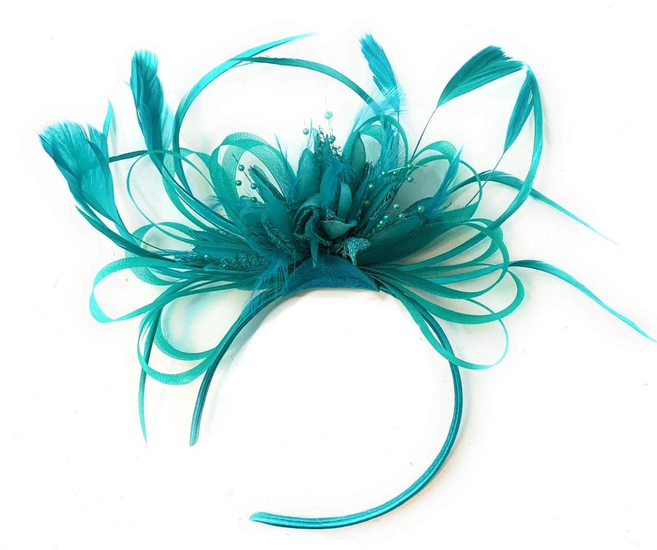 CapriliteTurquoise Teal Fascinator Headband Flower Wedding Ascot Races Net Hat Feathers