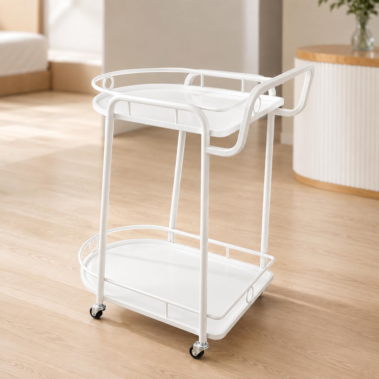 Carrello Cucina Salvaspazio con Ruote, Carrello Inox in Metallo per Hotel, Carrello Porta Vivande Multiuso, Bianco, Carrello a 2 ripiani grande