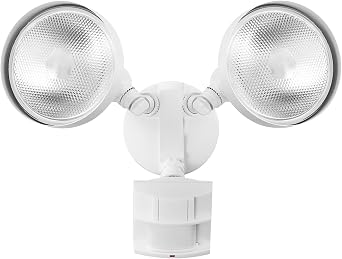 Globe Electric 17000273 180-Degree 240 W Twin Head White Hardwired Motion Sensor Security Flood Light, Spotlight, Outdoor, Outside House Lights