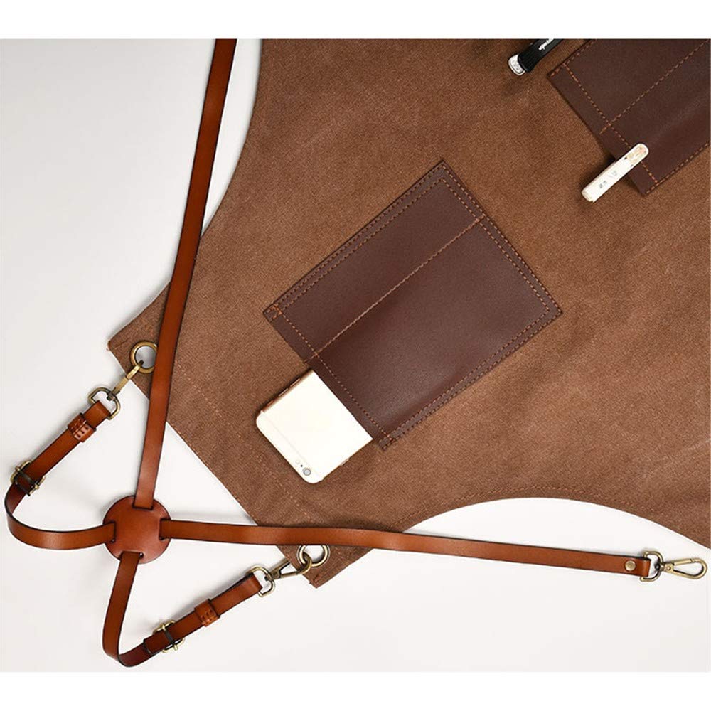 Delantal de trabajo Delantal de herramientas de cuero de lona for café, Chef, barbacoa, monos, delantal con múltiples bolsillos for hombres y mujeres