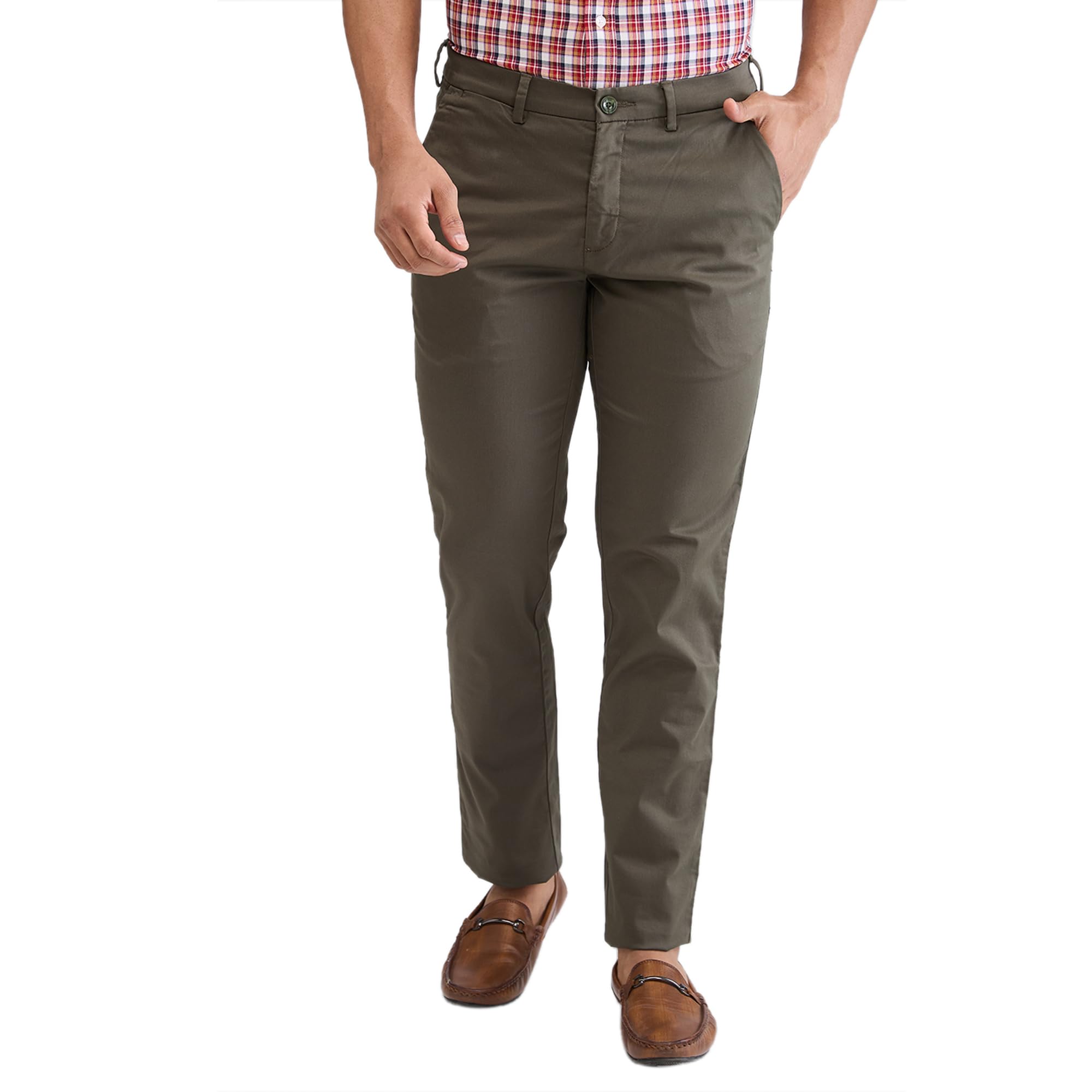 colorplus Men Slim Fit Solid Piece Dyed Pattern Cotton Blend Flat Front Casual Trouser-picture-21
