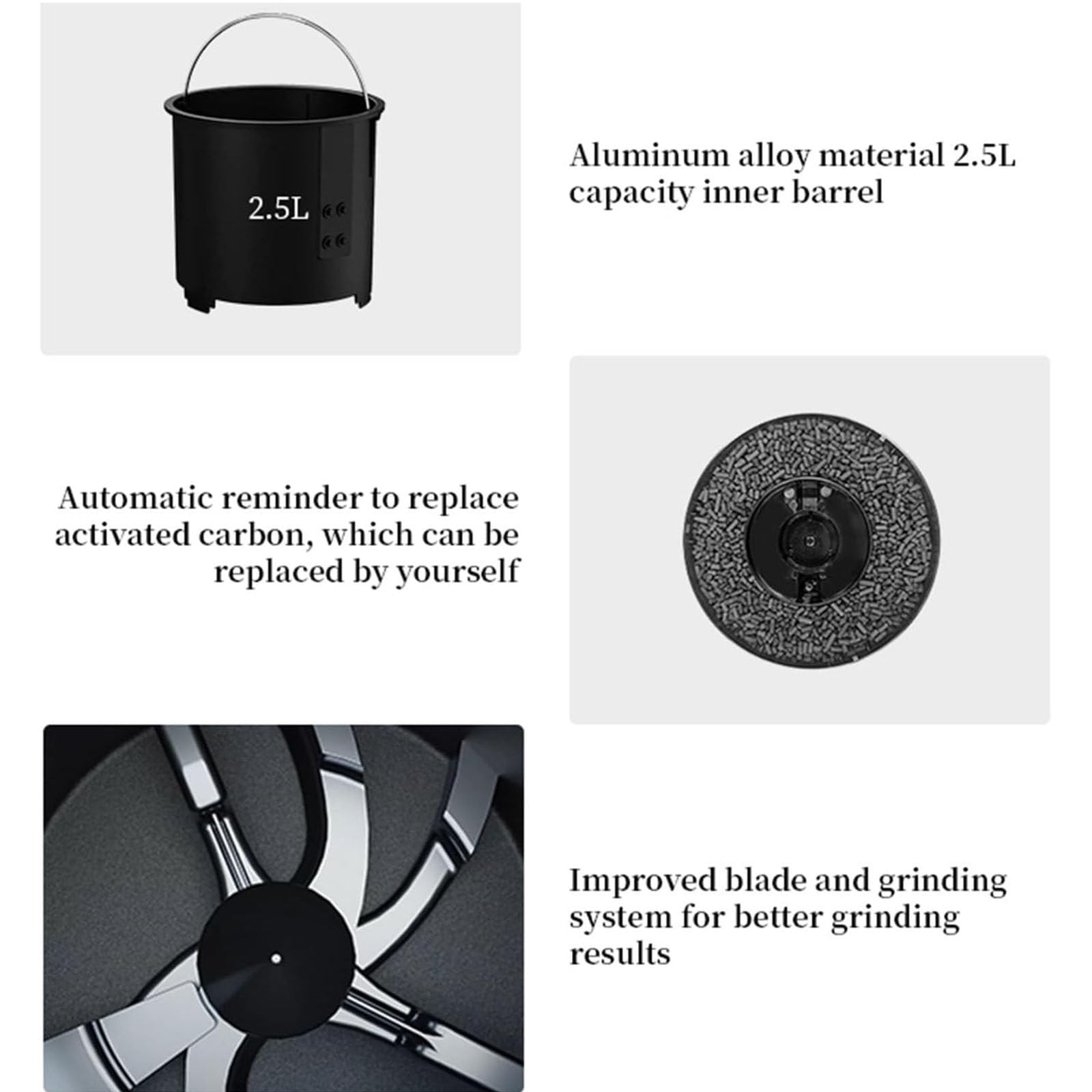 Compostiera Cucina Elettrica,Compostiera Banco Intelligente 2,5 Litri per Interni Inodore con Filtro al Carbone Sostituibile,Trasforma,Rifiuti Alimentari E Gli Scarti,Black