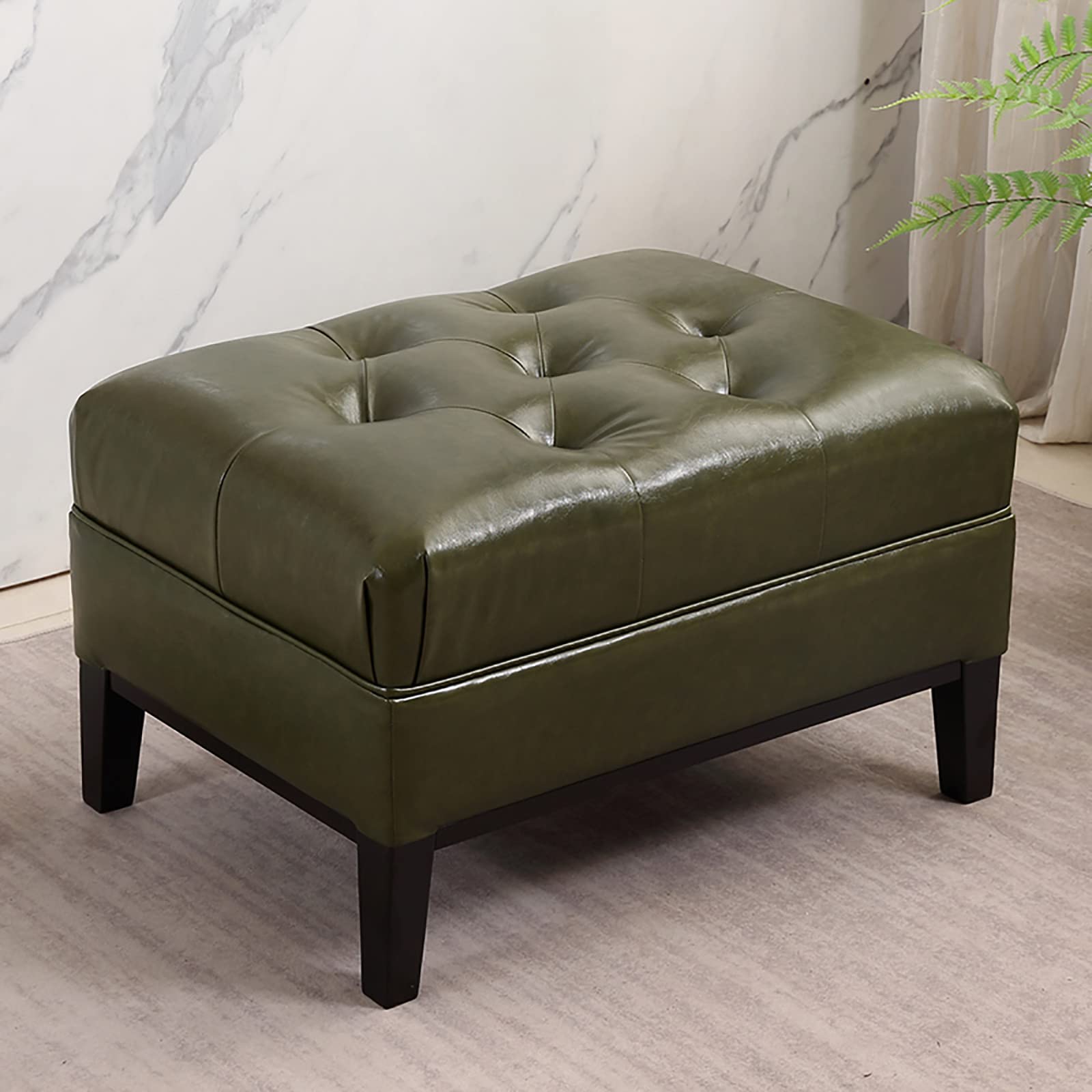 Banc de rangement en similicuir haut de gamme meuble capitonné luxe vert 70 cm