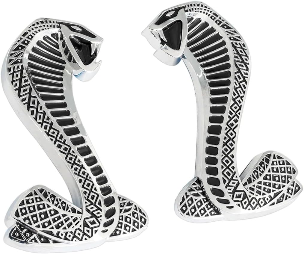 2-3/4" Black & Chrome Cobra Snake Fender Emblems for 1994-2004 Mustang Cobra
