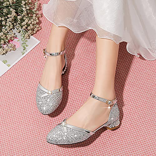 Betadog Girls Sandals Kids Glitter Bow Dress Shoes Heel Sequins Princess Sandals Toddler Flower Wedding Party Shoes (Silver-b, 1)2