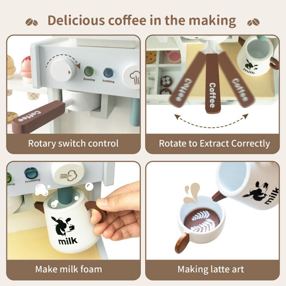 Set da Gioco Caffetteria in Legno, Banco Finta Macchina del caffè | Set Gioco di Ruolo Caffè, Cibo per Gioco di Finzione, Stazione del Caffè per Bambini