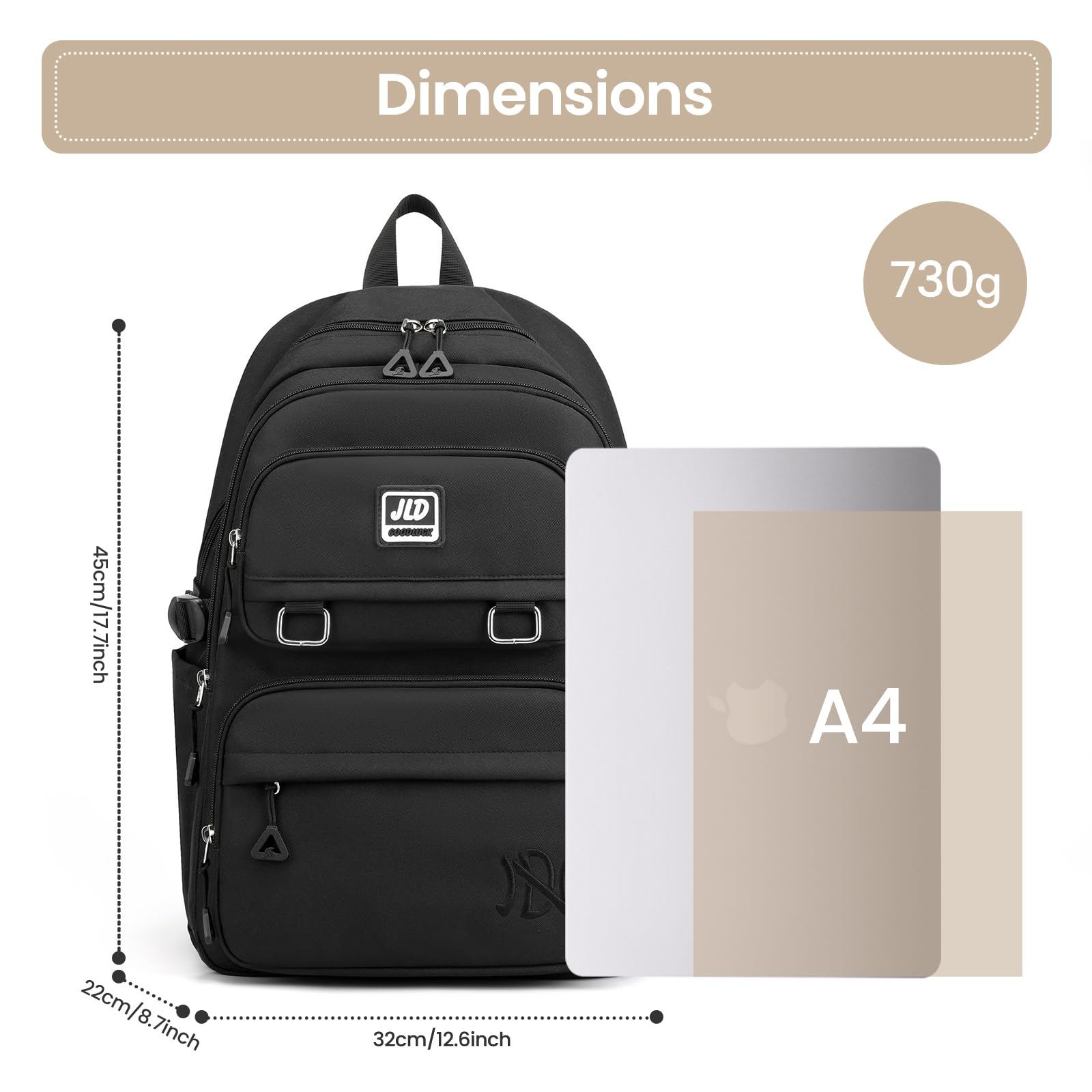 Amythe Sac à Dos pour Filles Adolescents - Cartable Primaire College Tendance Imperméable pour un Usage Quotidien Décontracté, Sac Ecole Grande pour Filles Garçons 9-16 ans