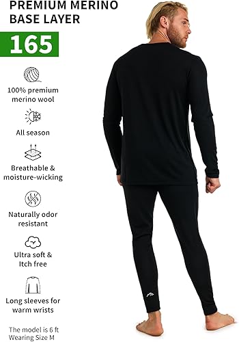 Miniatura 2 de Merino.tech Conjunto de capa base de lana merino para hombre, peso medio, pesado, ropa interior térmica de lana merino para hombre, parte superior