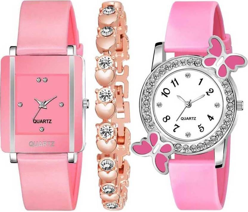 GIFFEMANS Analogue Pink Black Blue White Square Butterfly Dial Multicolor Strap Womens Watch with Cosmic Bracelet Combo for Womens and Girls Pack 3 (Pink) (B0CLRDJWY5) Amazon Price History, Amazon Price Tracker
