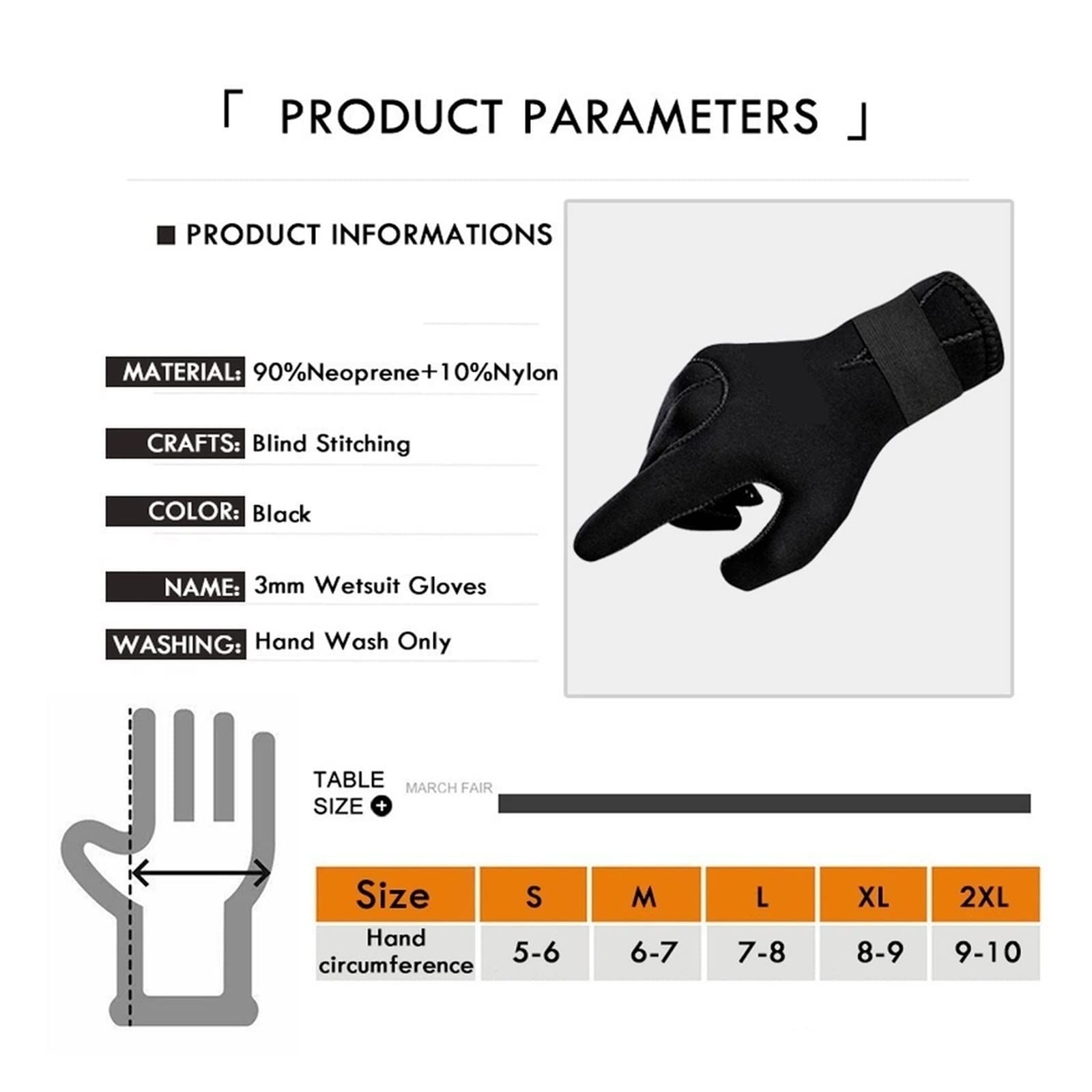 Neoprenanzughandschuhe, 3mm Neopren Tauchhandschuhe Herren Damen rutschfeste Schwimmhandschuhe Schwarz Warme Neoprenanzughandschuhe for Kajakfahren Surfen Schnorcheln