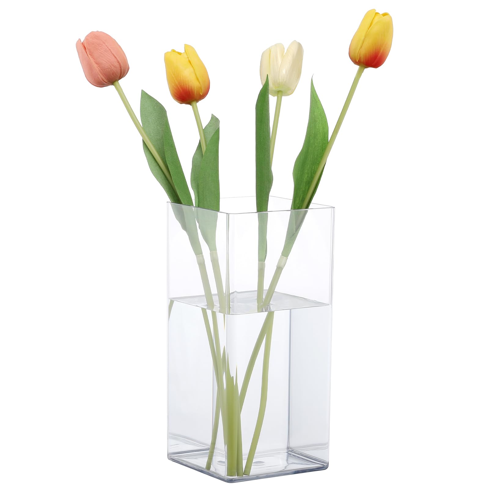 Segus Clear Acrylic Flower Vases, 12 X 25cm Rectangle Vase, Modern Decorative Vases for Modern Centerpiece for Home/Restaurant