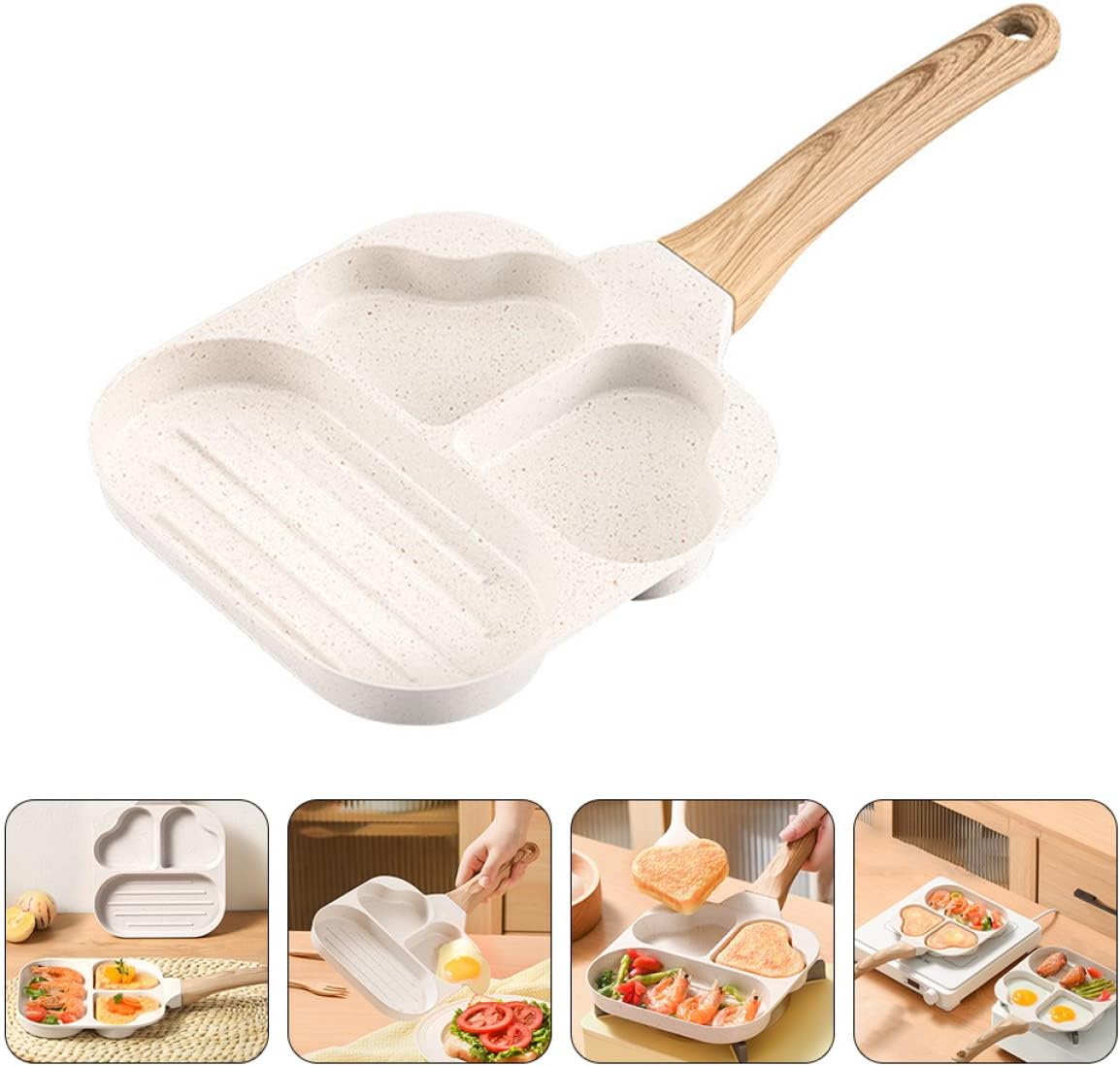 Multi-function Nonstick Pan for Breakfast Cavity Heart-shaped Frying Pan for Eggs and Pancakes Kitchen Tool for Daily Use