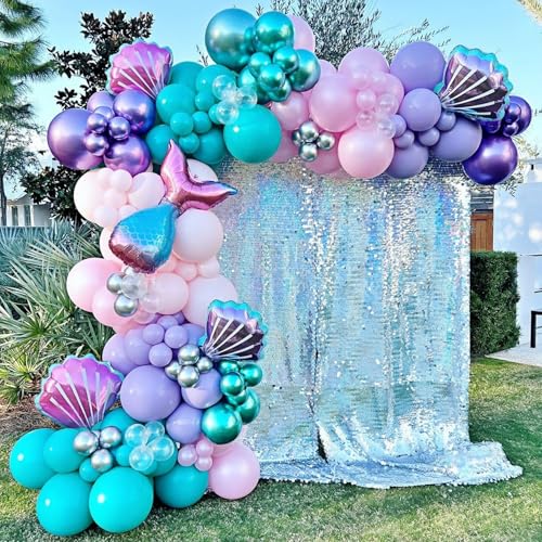 DNBOD Mermaid Party Balloon Arch Kit 154Pcs Green Purple Little Mermaid Party Decorations Balloon Garland Under the Sea Summer Birthday Party Supplies for Girls