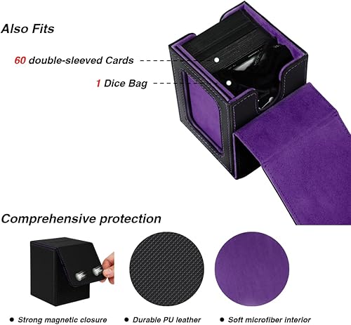 Miniatura 4 de Venssu MTG Caja de cubierta para pantalla Commander, caja de cartas para 100 tarjetas de doble funda, caja de almacenamiento de tarjetas TCG con 2