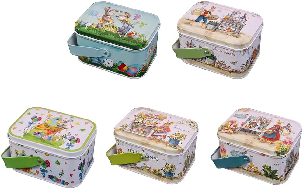 Easter Biscuit Storage Box Pattern Portable Tinplate Candy Case Home Decorative Food