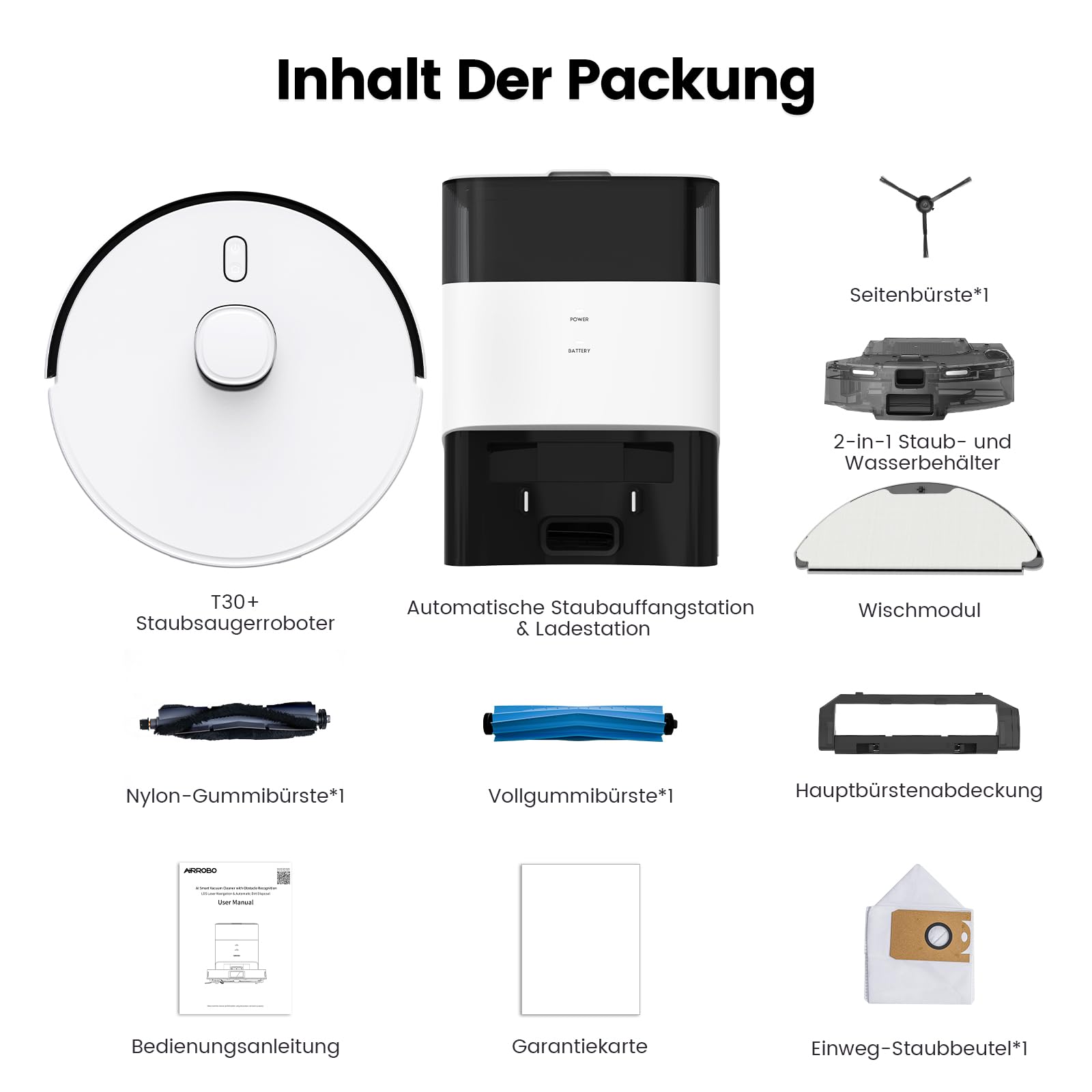 FIXR Saugroboter mit Wischfunktion, Staubsauger Roboter mit Absaugstation 3.5L, 12000Pa Saugkraft, Reaktive 3D-Hindernisvermeidung, T30+ Roboterstaubsauger für Tierhaare und Teppich (Weiß)