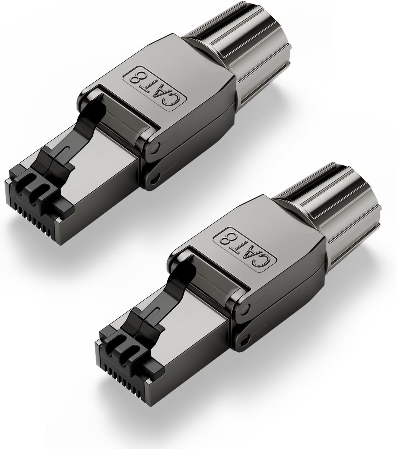 RJ45 Connectors Tool Free Cat 8, Shielded RJ45 Modular Plugs 40 Gbps 2000MHz PoE++, Reusable Easy CAT 8 Termination for 23 AWG-22 AWG LAN Cable, 2-Pack