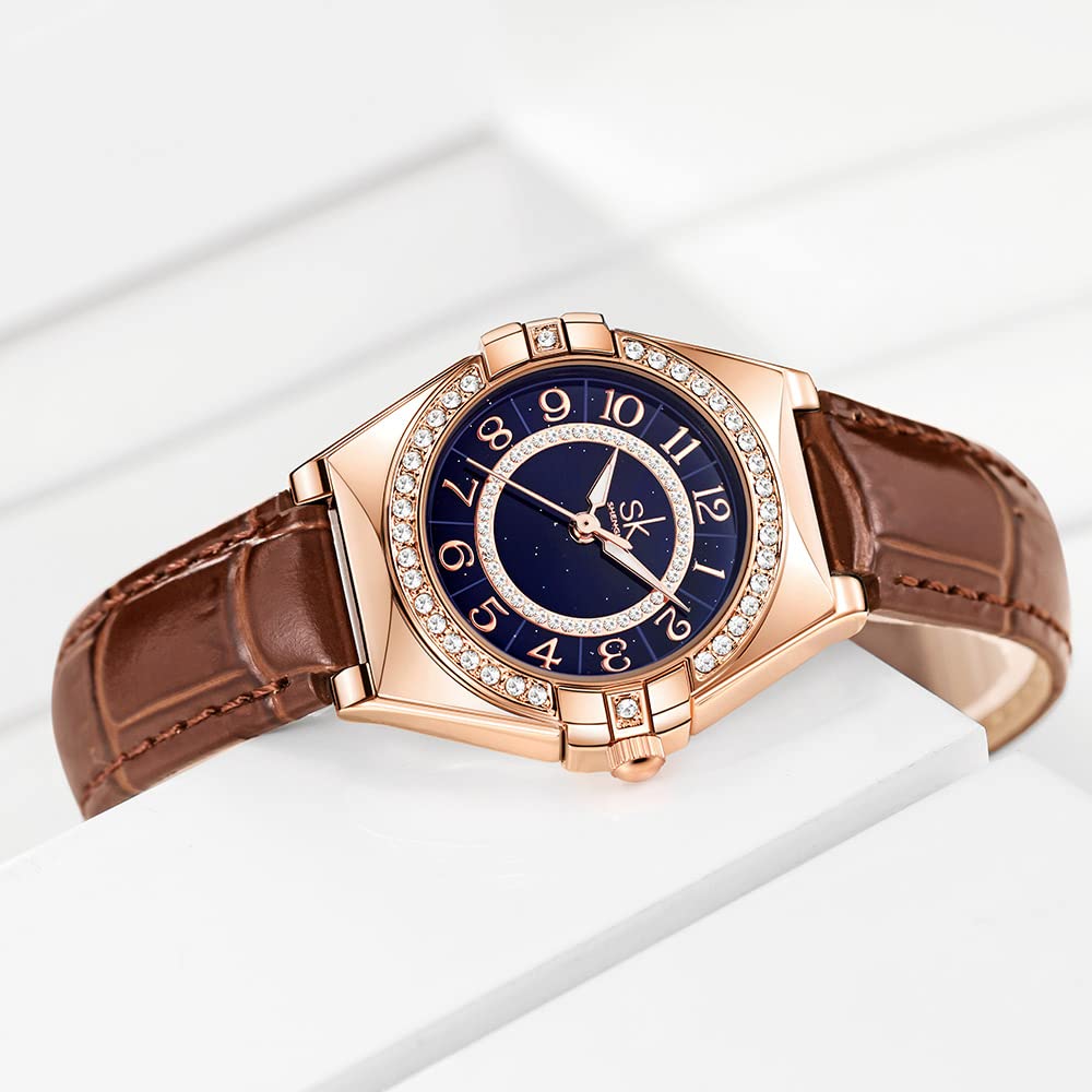 SHENGKE SK Orologio da donna facile da leggere con numeri arabi cristallo diamante orologio vestito da donna resistente all'acqua