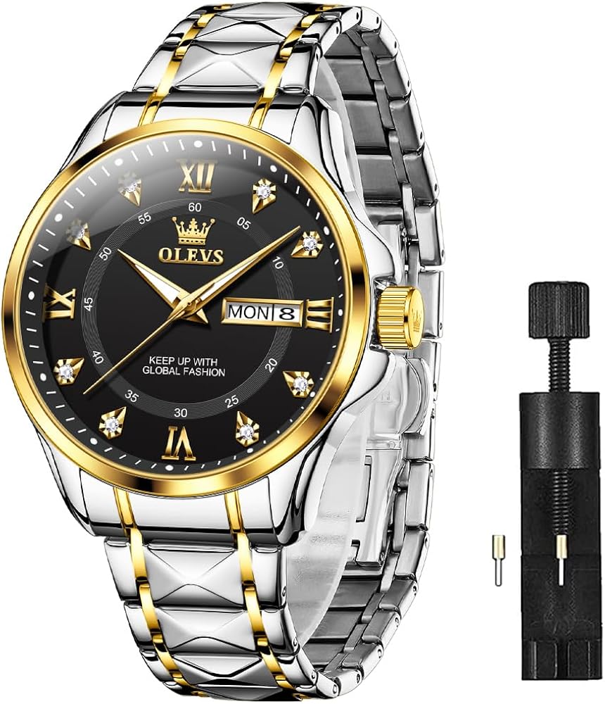 OLEVS Watches for Men Fashion Diamond Analog Quartz Men's Easy Reader Watch Stainsteel Steel Date Waterproof Luminous Business Watch