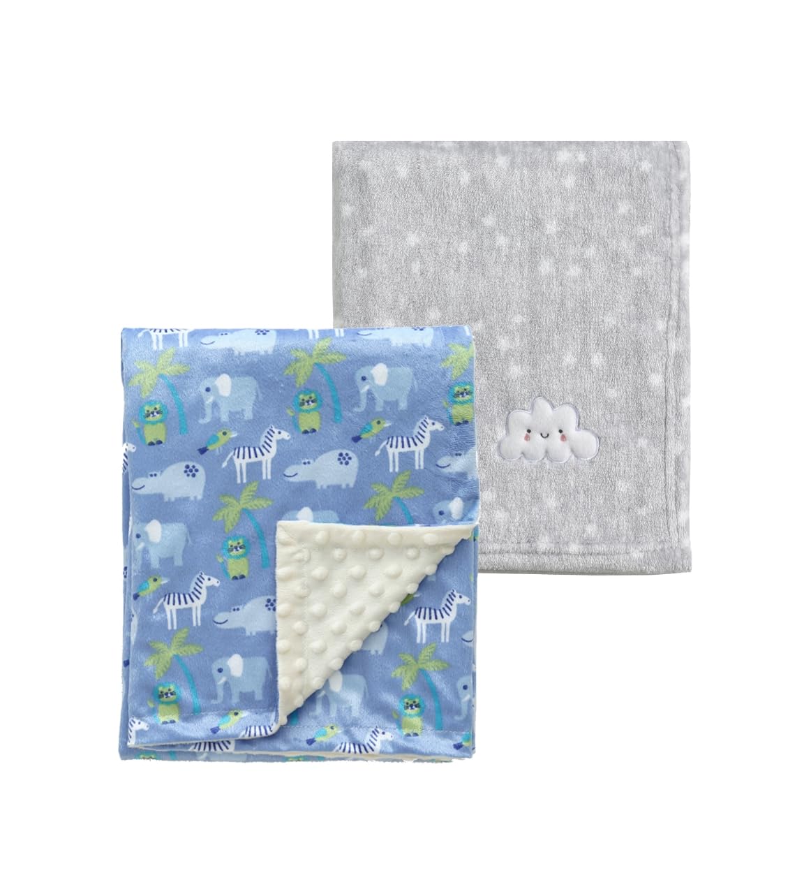 CREVENT 2Pcs 75cmX100cm Cute Cozy Fluffy Warm Baby Blankets for Infants Toddlers' Bedding Crib Cot Stroller - Grey Cloud + Mink Zoo