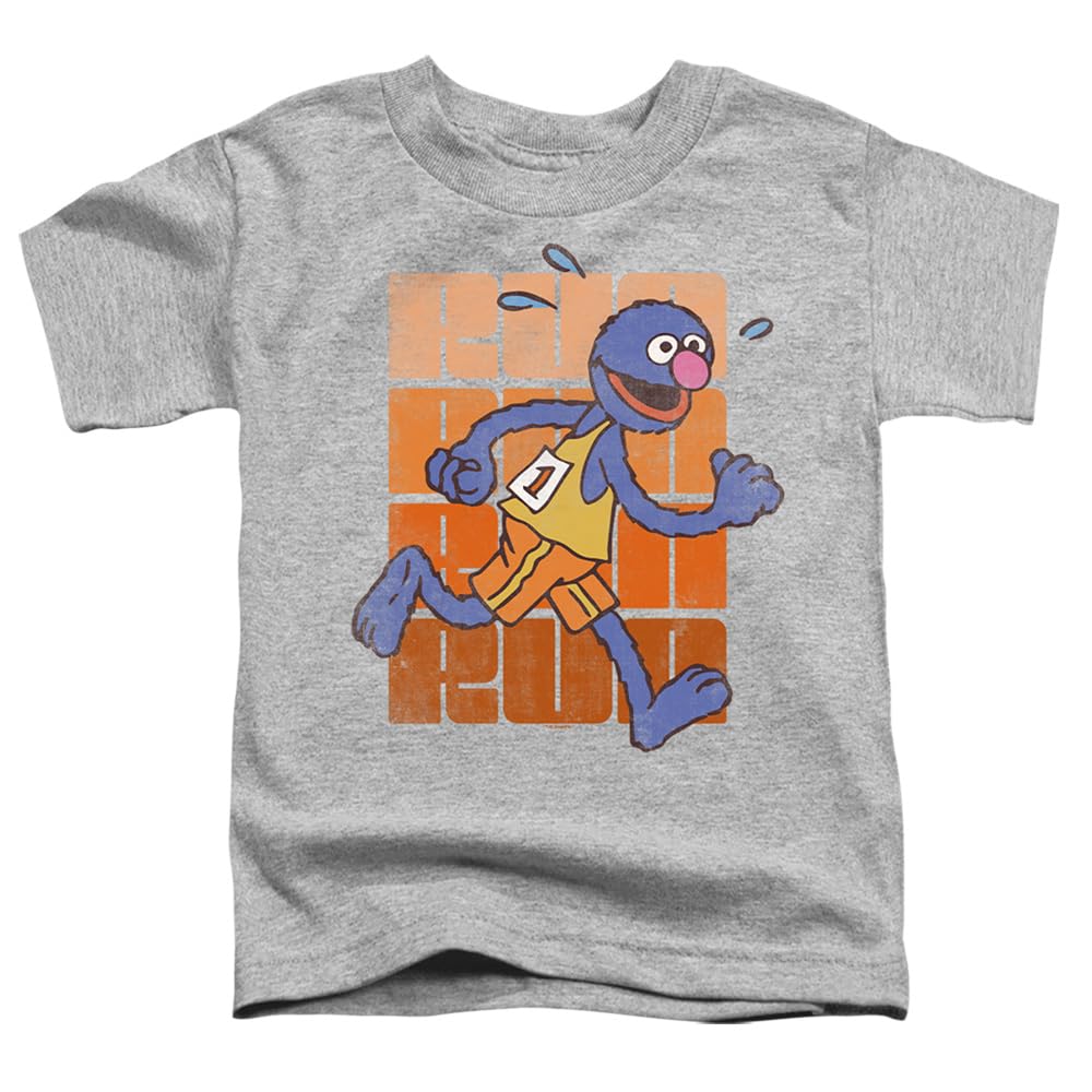 Sesame Street Run Run Grover Kids T Shirt (4) for Toddler Boys and Girls, Athletic Heather