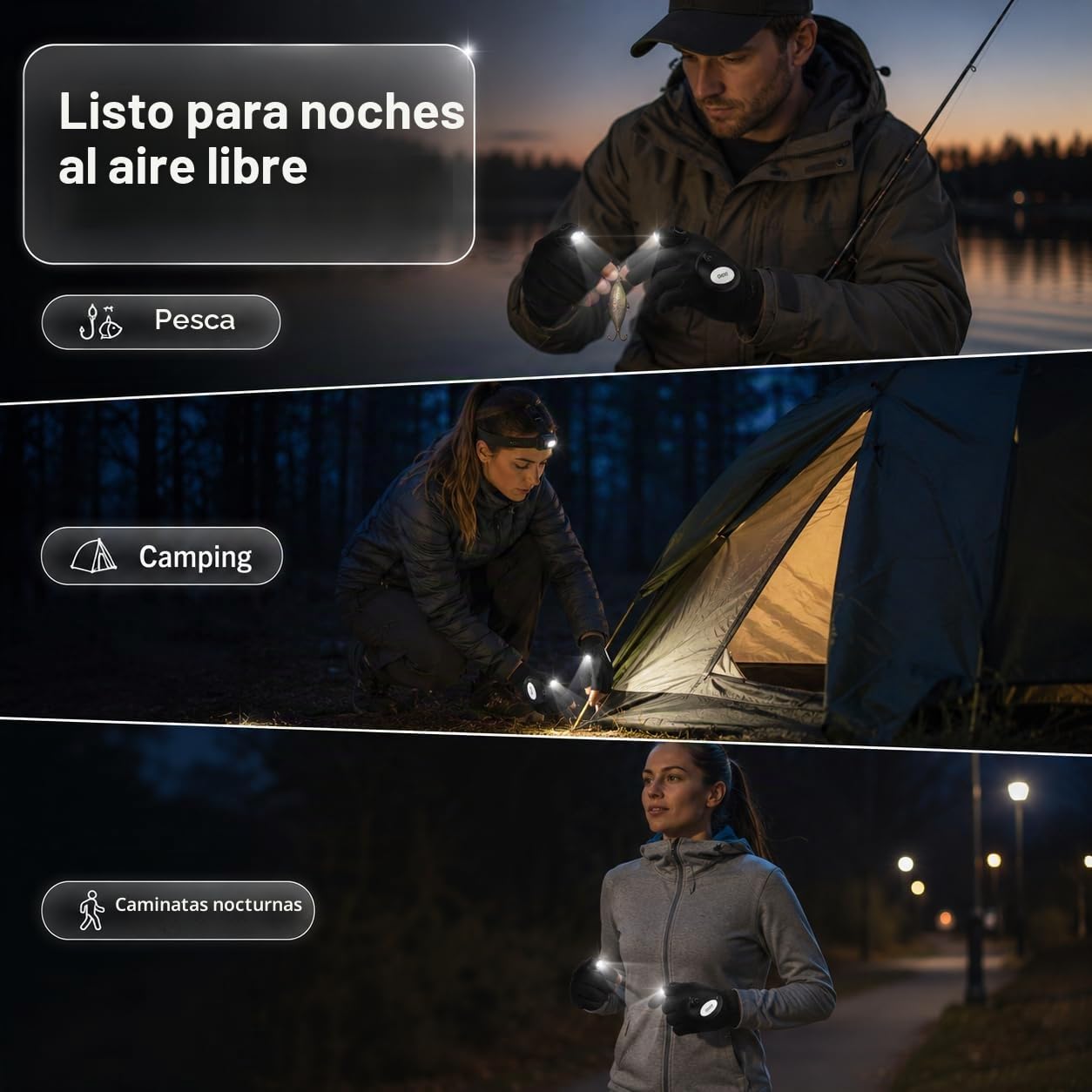 Mylivell Guantes Linterna LED, Regalos Originales para Hombre Manitas, Papá, Bricolaje, Pesca Nocturna, Reparación de Coches, Camping, Caza, Herramienta Luminosa Manos Libres