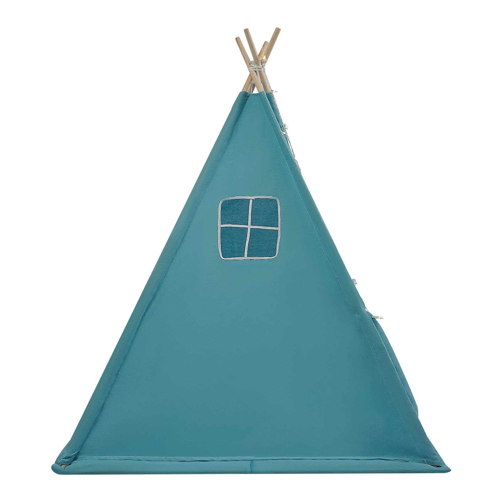 Tipi Tenda per Bambini con Tappetino e Catena Luminosa, Pieghevole in Cotone, Casetta Giocattolo 120 x 120 x 140 cm Blu
