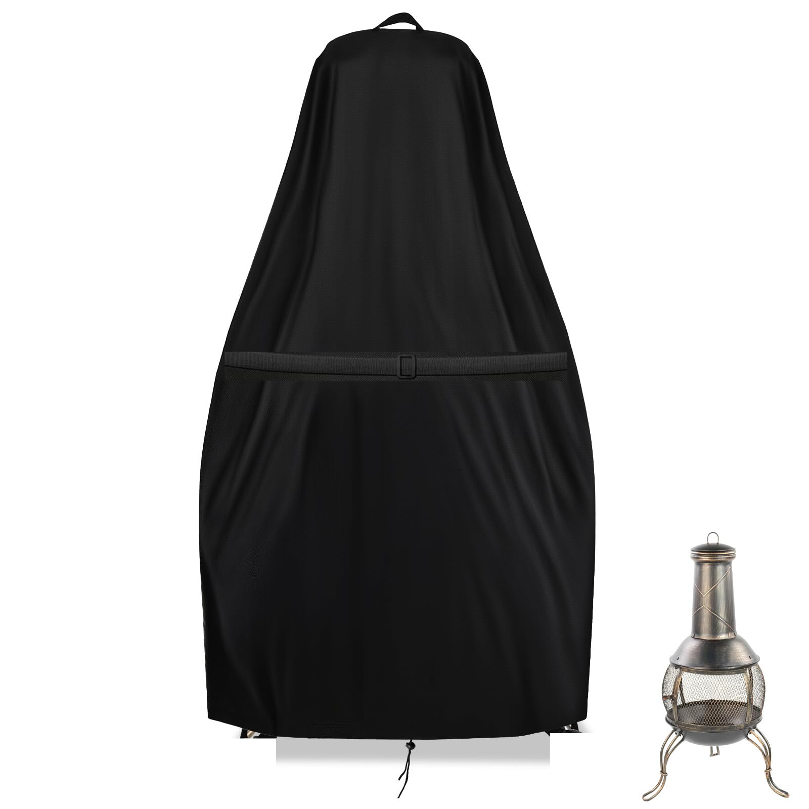Flymer Black Chiminea Cover Waterproof, 82/60 × 120 Cm 500D Heavy Duty Chimenea Cover With Handle, Windproof & Uv-Resistant Garden Patio Chiminea Covers,